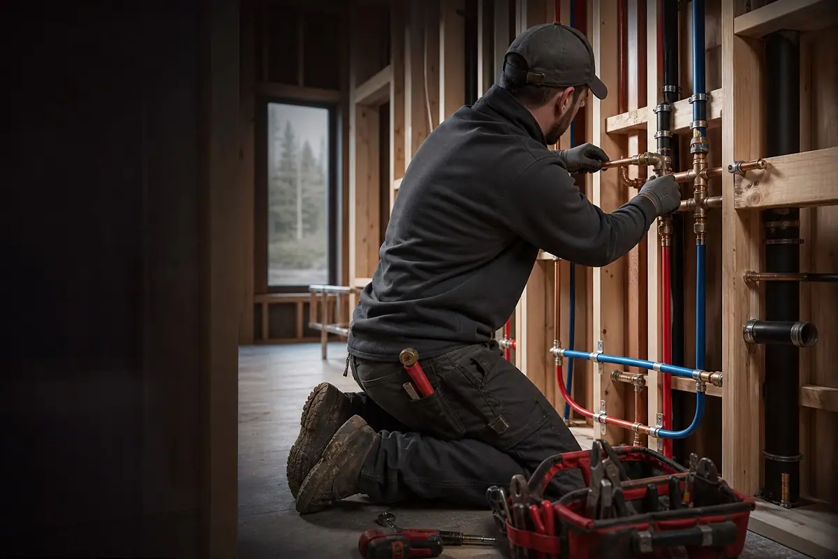 Plumber installing a new residential water-line system in Port Orchard